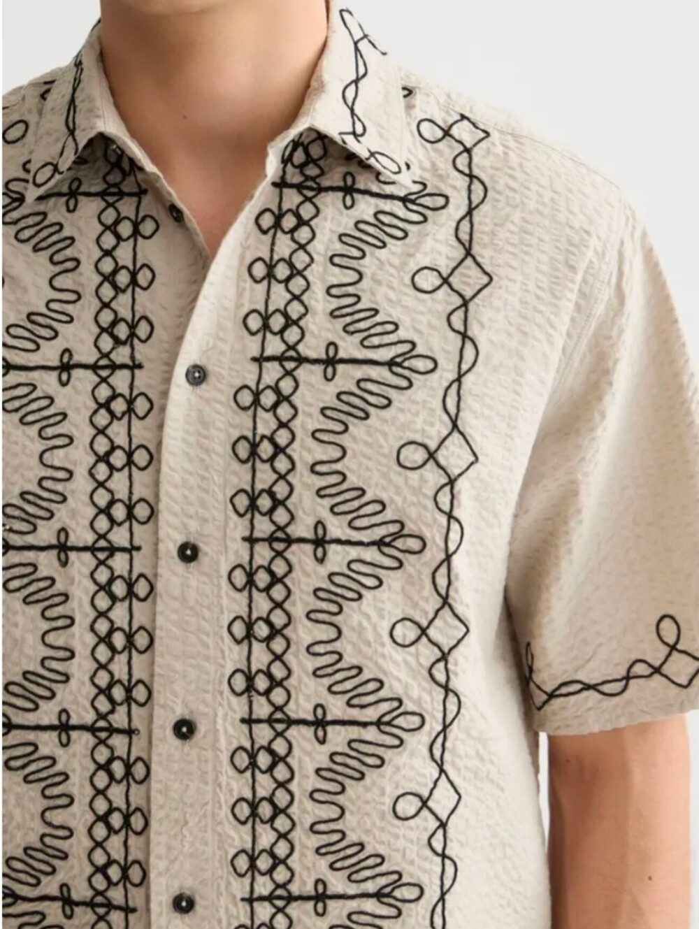 Scotch & Soda Oversize Embroidered Cotton Seersucker Button Up Shirt Size L - Picture 9 of 10